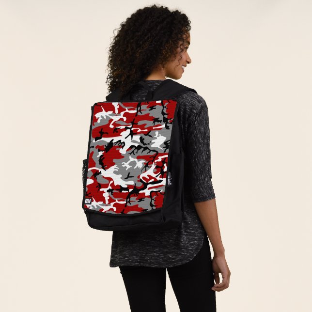 Red and Gray Camouflage, Military, Army Backpack (Worn)