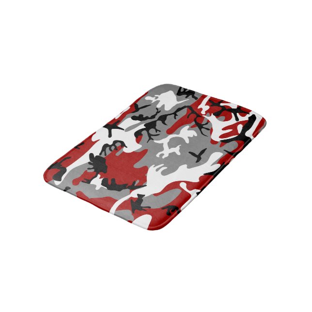 Red and Gray Camouflage, Military, Army Bath Mat (Angled)
