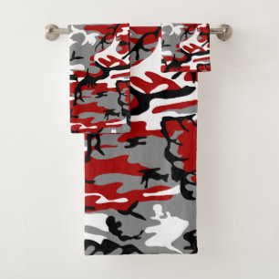 Red and Gray Camouflage, Military, Army Bath Towel Set