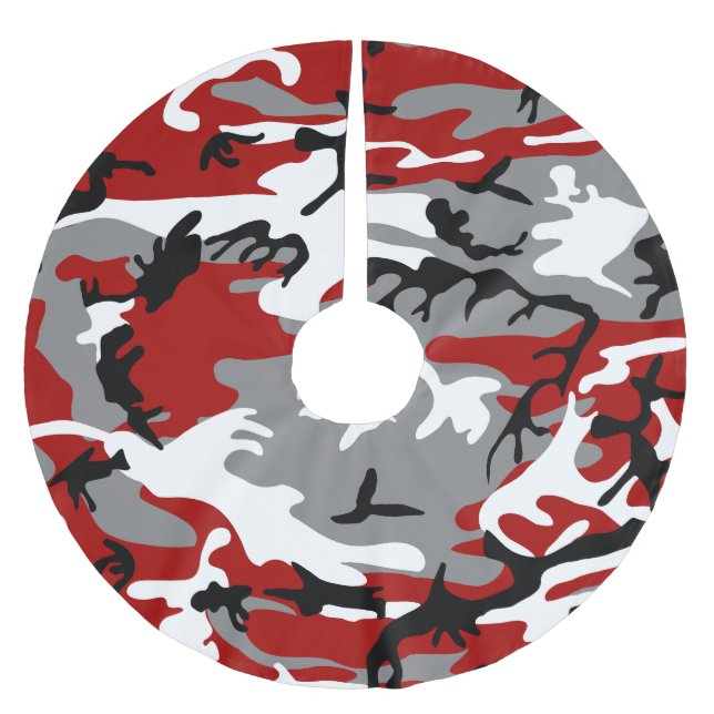 Red and Gray Camouflage, Military, Army Brushed Polyester Tree Skirt (Front)