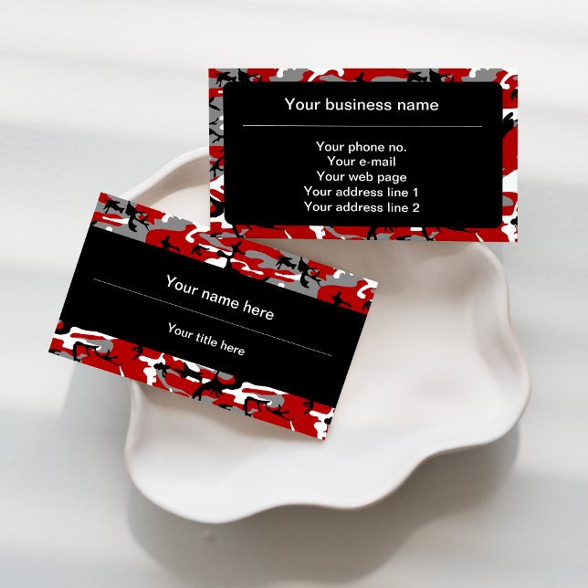 Red and Gray Camouflage, Military, Army Business Card (Creator Uploaded)