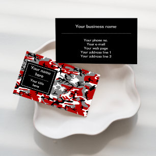 Red and Gray Camouflage, Military, Army Business Card