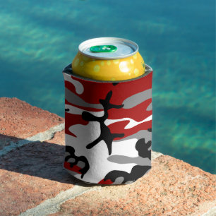 Red and Gray Camouflage, Military, Army Can Cooler