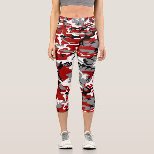 Red and Gray Camouflage, Military, Army Capri Leggings