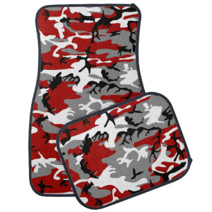 Red and Gray Camouflage, Military, Army Car Floor Mat
