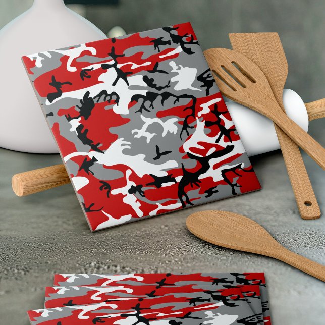 Red and Gray Camouflage, Military, Army Ceramic Tile (Creator Uploaded)