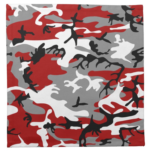 Red and Gray Camouflage, Military, Army Cloth Napkin (Front)