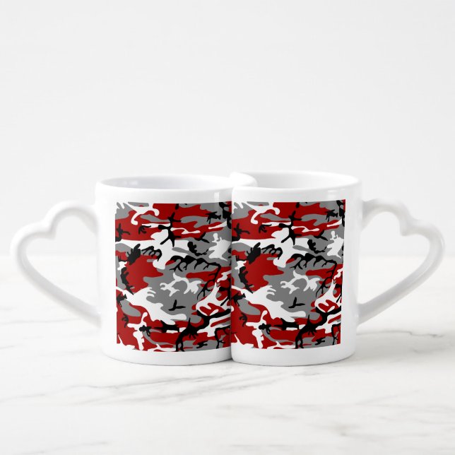 Red and Gray Camouflage, Military, Army Coffee Mug Set (Front Nesting)