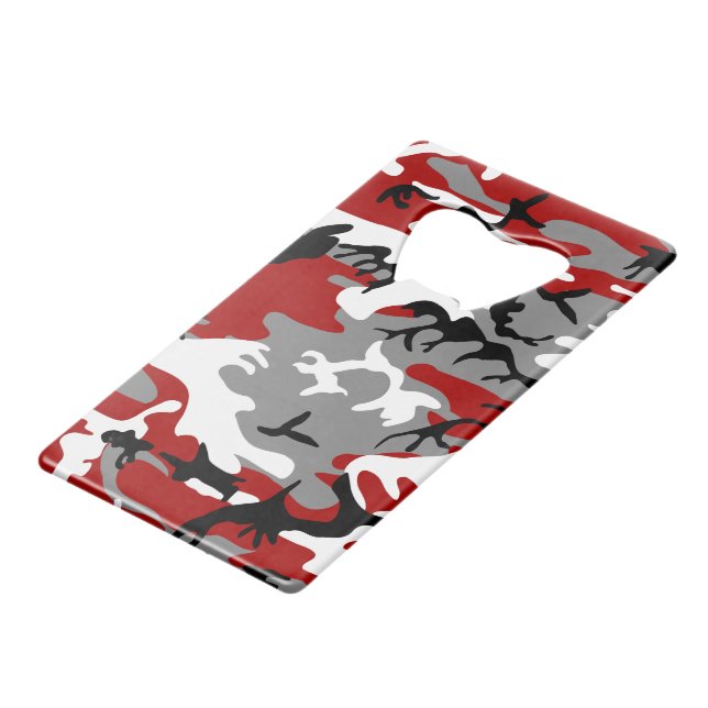 Red and Gray Camouflage, Military, Army Credit Card Bottle Opener (Front Angled)