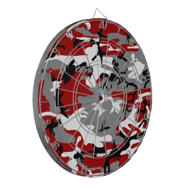 Red and Gray Camouflage, Military, Army Dart Board (Front Left)