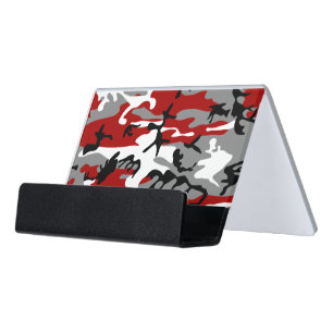 Red and Gray Camouflage, Military, Army Desk Business Card Holder