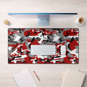 Red and Gray Camouflage, Military, Army Desk Mat