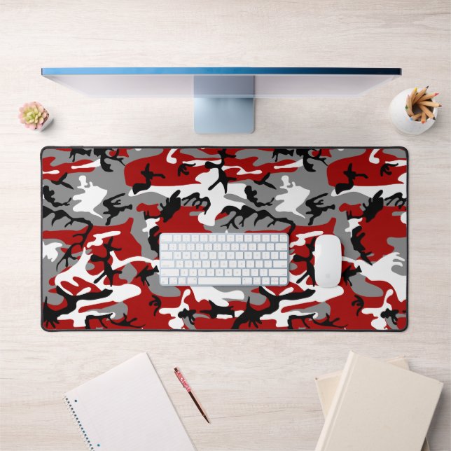 Red and Gray Camouflage, Military, Army Desk Mat (Office 1)