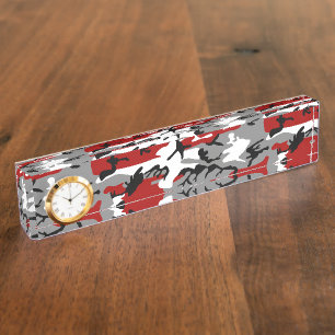 Red and Gray Camouflage, Military, Army Desk Name Plate