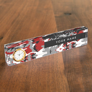 Red and Gray Camouflage, Military, Army Desk Name Plate