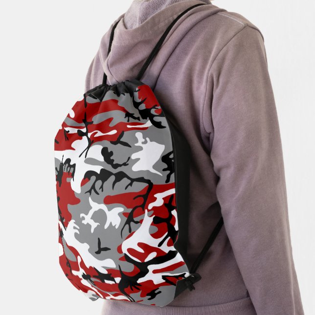 Red and Gray Camouflage, Military, Army Drawstring Bag (Insitu)