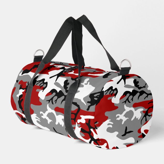 Red and Gray Camouflage, Military, Army Duffle Bag (Left Corner)