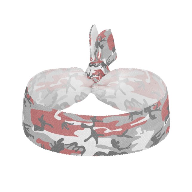 Red and Gray Camouflage, Military, Army Elastic Hair Tie (Front)