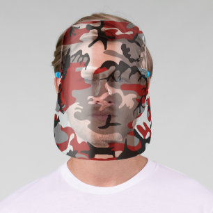 Red and Gray Camouflage, Military, Army Face Shield