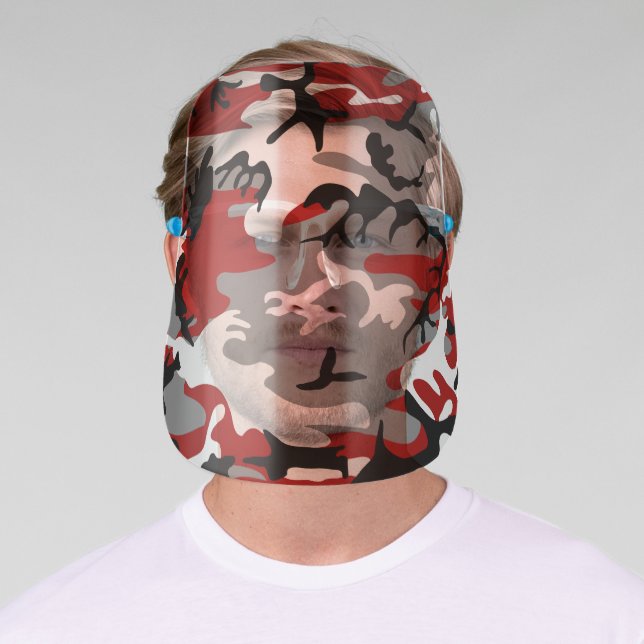 Red and Gray Camouflage, Military, Army Face Shield (Insitu)