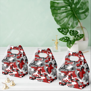 Red and Gray Camouflage, Military, Army Favor Boxes