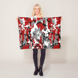 Red and Gray Camouflage, Military, Army Fleece Blanket