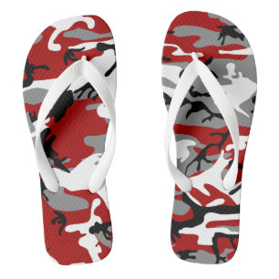 Red and Gray Camouflage, Military, Army Flip Flops
