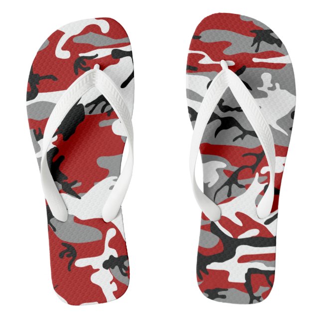 Red and Gray Camouflage, Military, Army Flip Flops (Footbed)