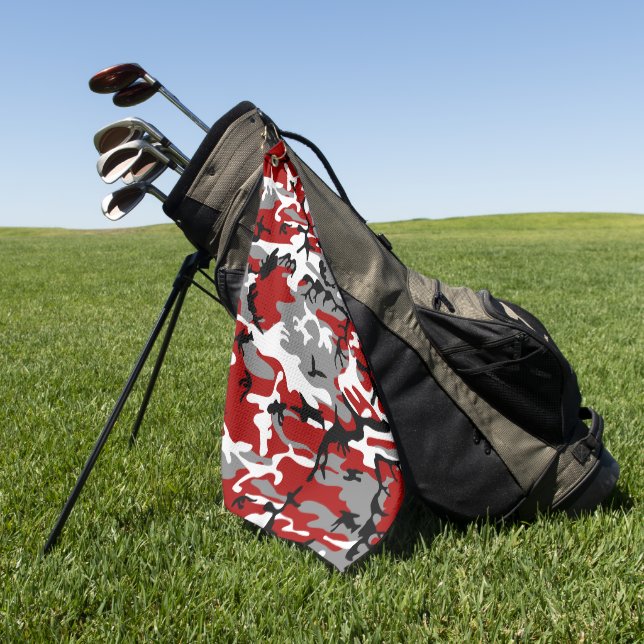 Red and Gray Camouflage, Military, Army Golf Towel (Green)