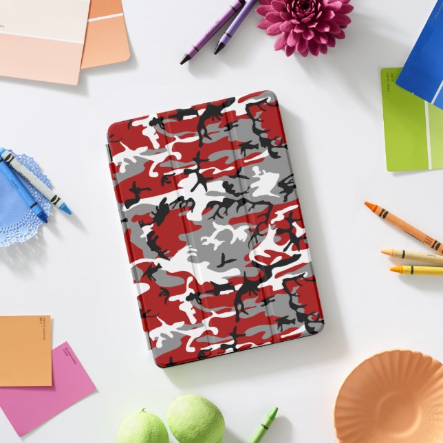 Red and Gray Camouflage, Military, Army iPad Pro Cover (Desk)