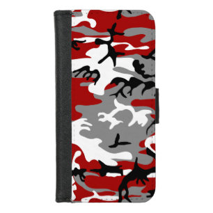 Red and Gray Camouflage, Military, Army iPhone 8/7 Wallet Case