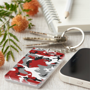 Red and Gray Camouflage, Military, Army Keychain