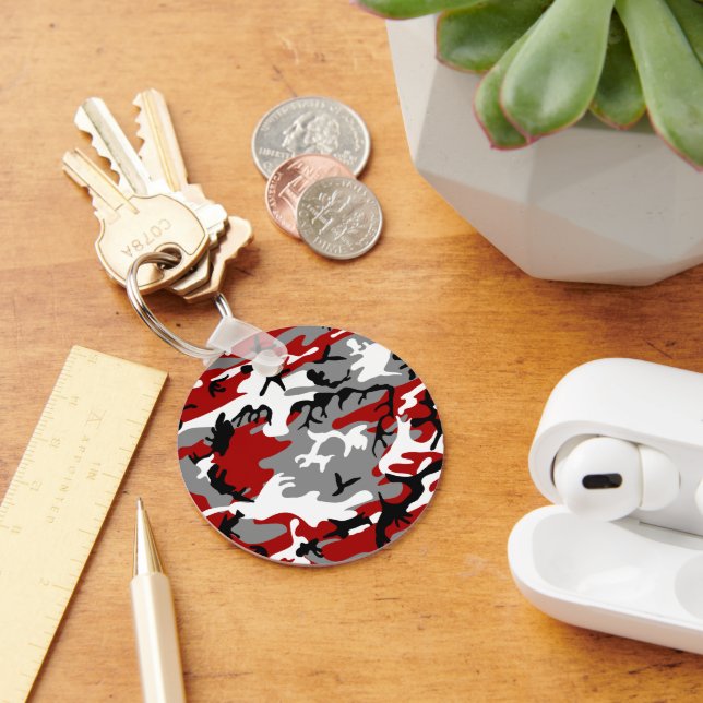 Red and Gray Camouflage, Military, Army Keychain (Desk)