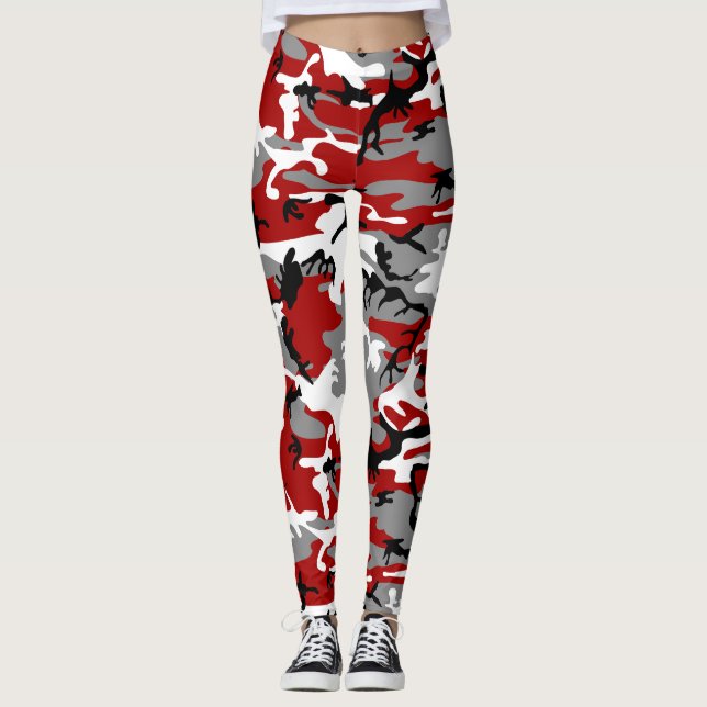 Red and Gray Camouflage, Military, Army Leggings (Front)
