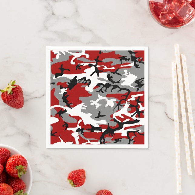 Red and Gray Camouflage, Military, Army Napkins (Insitu)