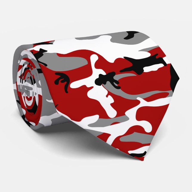 Red and Gray Camouflage, Military, Army Neck Tie (Rolled)