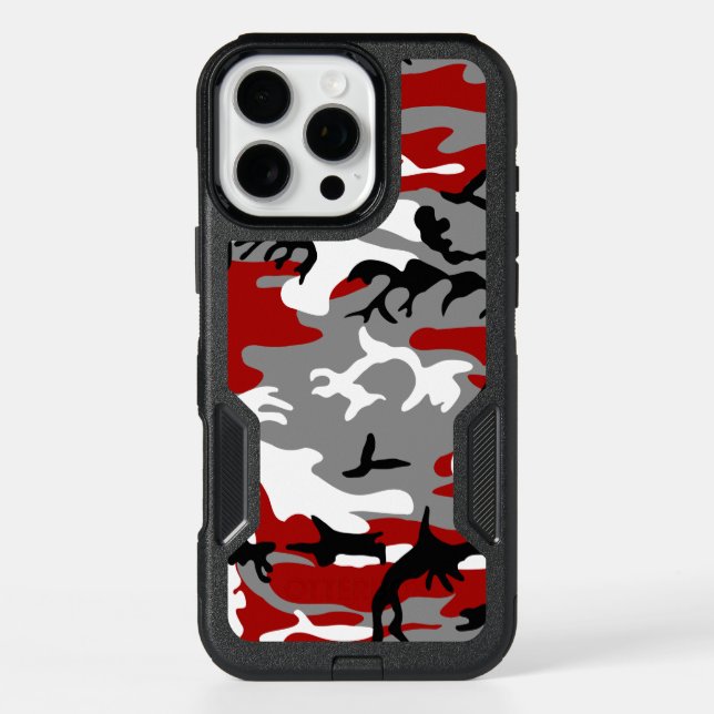 Red and Gray Camouflage, Military, Army Otterbox iPhone Case (Back)