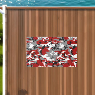 Red and Gray Camouflage, Military, Army Outdoor Rug