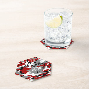 Red and Gray Camouflage, Military, Army Paper Coaster