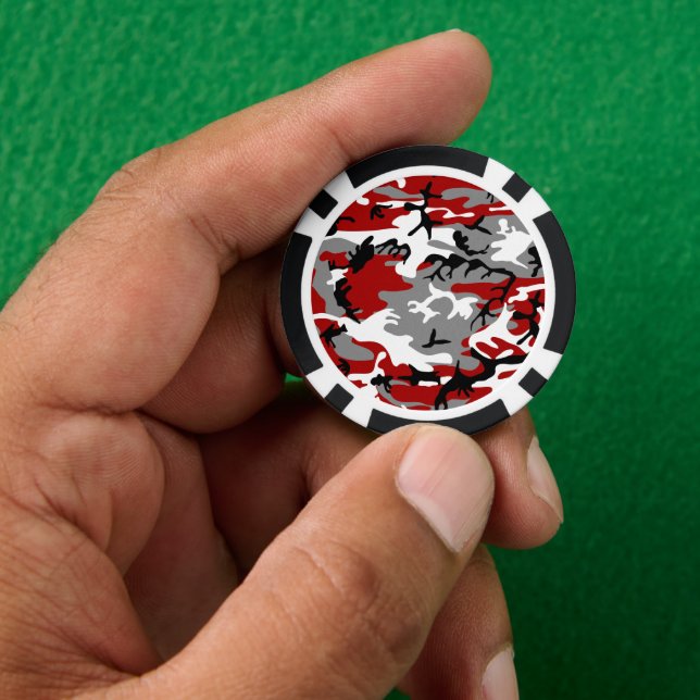Red and Gray Camouflage, Military, Army Poker Chips (Hand)