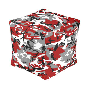 Red and Gray Camouflage, Military, Army Pouf