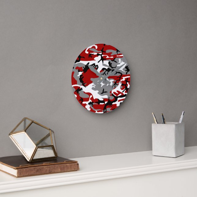 Red and Gray Camouflage, Military, Army Round Clock (Office)
