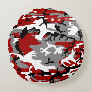 Red and Gray Camouflage, Military, Army Round Pillow