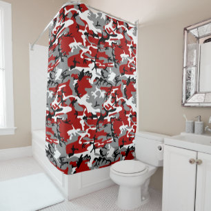 Red and Gray Camouflage, Military, Army Shower Curtain
