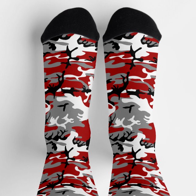 Red and Gray Camouflage, Military, Army Socks (Top)