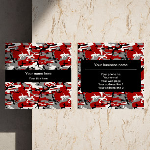 Red and Gray Camouflage, Military, Army Square Business Card