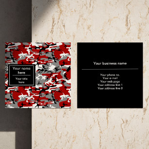 Red and Gray Camouflage, Military, Army Square Business Card