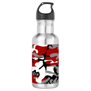 Red and Gray Camouflage, Military, Army Stainless Steel Water Bottle