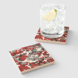 Red and Gray Camouflage, Military, Army Stone Coaster