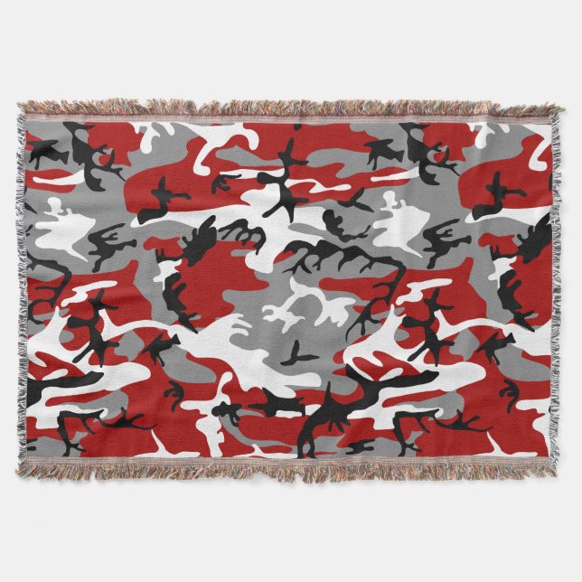 Red and Gray Camouflage, Military, Army Throw Blanket (Front)
